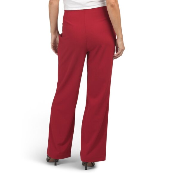 NINE WEST Fire Red Solid High Rise Double Welt Wide Leg Pants - Picture 2 of 2